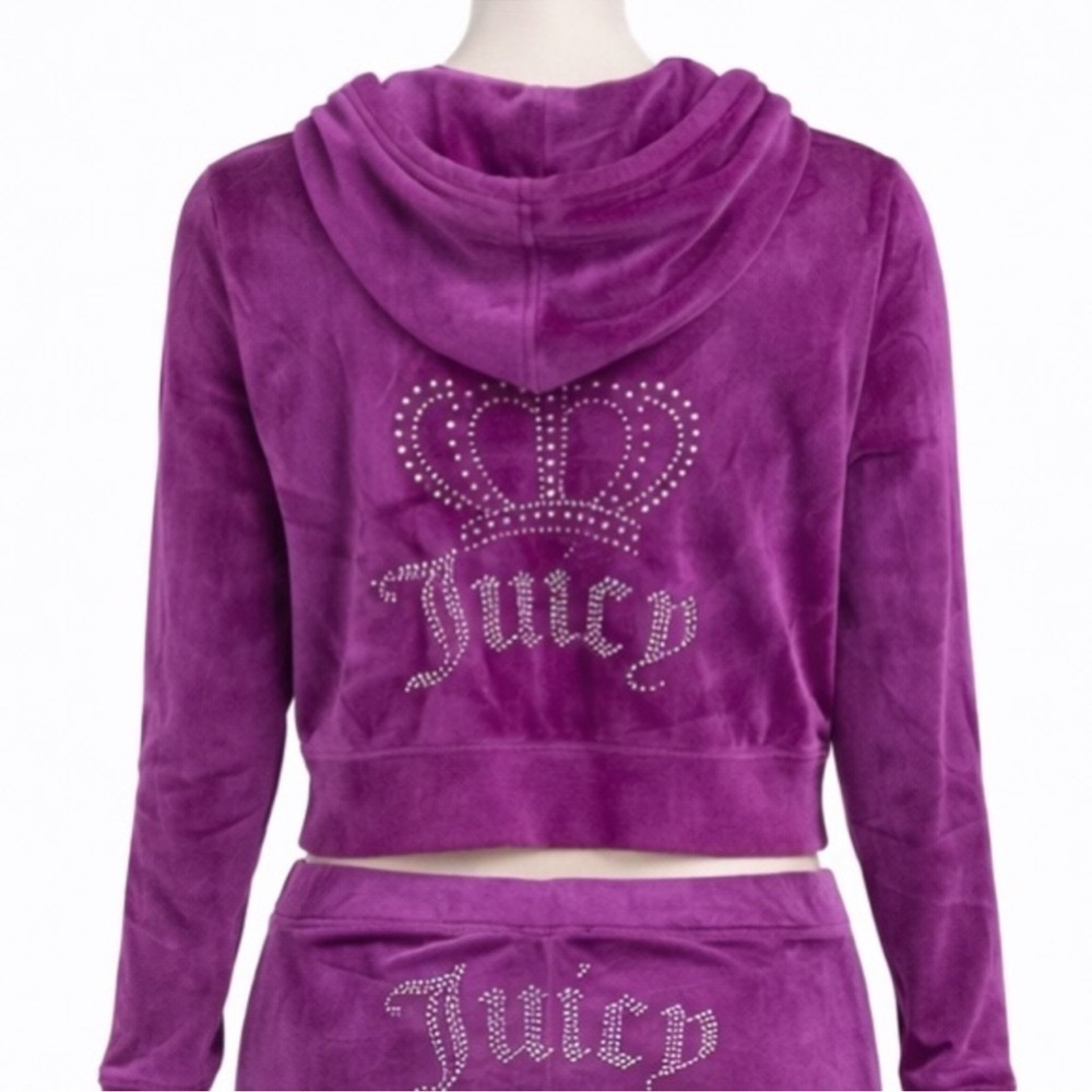 Juicy Couture Purple Velour Zip-Up Hoodie w/ Crystal Logo – NWT L